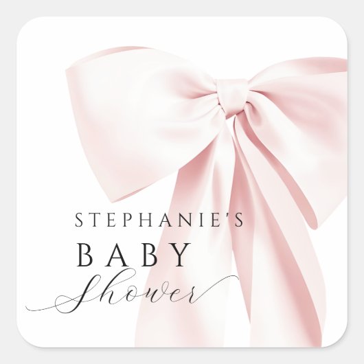 Blush Pink Bow-Baby shower Vierkante Sticker (Voorkant)