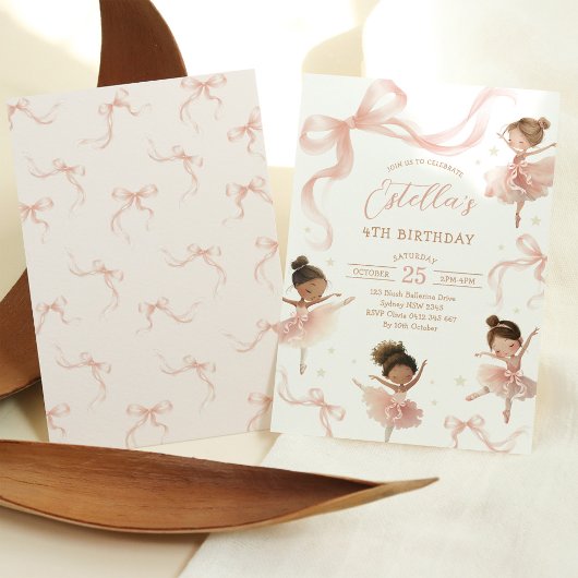 Blush Pink Bow Ballerina Birthday Kaart