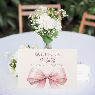 Blush pink bow beige cream Baby shower Gastenboek
