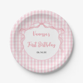 Blush Pink Bow Coquette 1e verjaardag Papieren Bordje