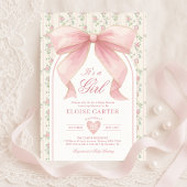 Blush Pink Bow Coquette Girl Baby shower Kaart