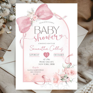 Blush Pink Bow Coquette Ribbon Arch Baby shower Kaart