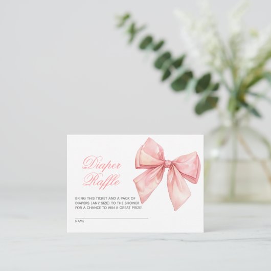Blush Pink Bow Diaper Raffle Card Informatiekaartje (Staand voorkant)