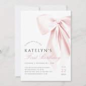 Blush Pink Bow eerste verjaardag uitnodiging (Voorkant)