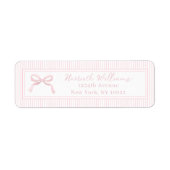 Blush Pink Bow en Stripes Border Retouradres Etiket (Voorkant)