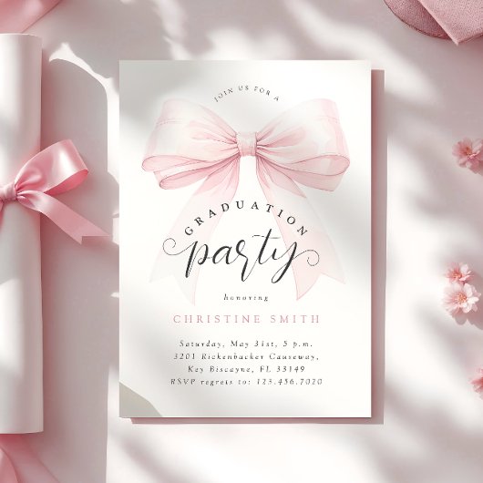 Blush Pink Bow Foto Afstudeerfeest Kaart