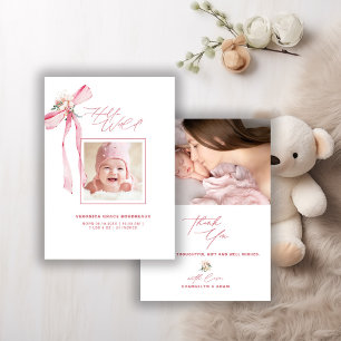 Blush Pink Bow Foto Baby shower Dank u Kaart