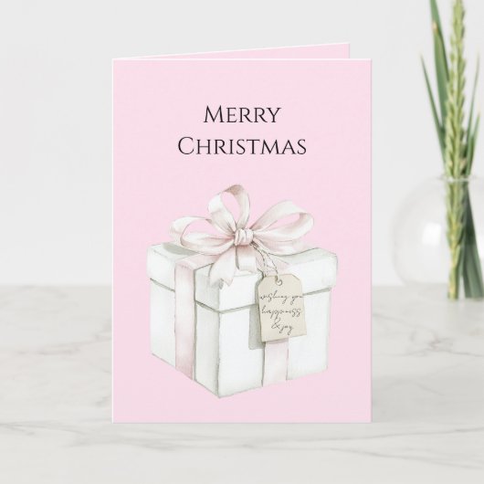 Blush Pink Bow Gift Christmas Kaart (Voorkant)