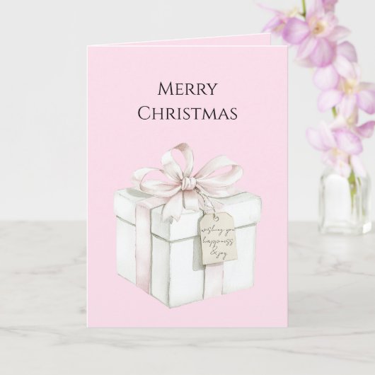 Blush Pink Bow Gift Christmas Kaart (Orchidee)