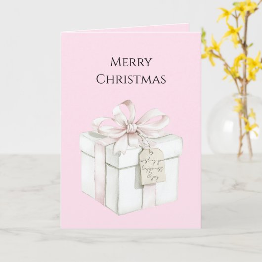 Blush Pink Bow Gift Christmas Kaart (Gele Bloem)