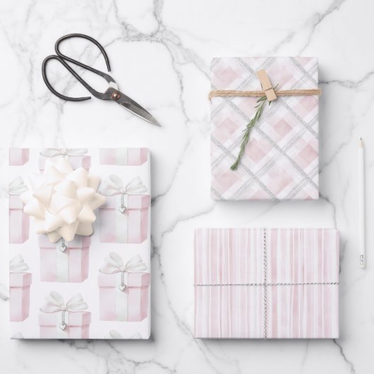 Blush Pink Bow Gift Hart Charm Verjaardag Inpakpapier Vel (Voorkant)
