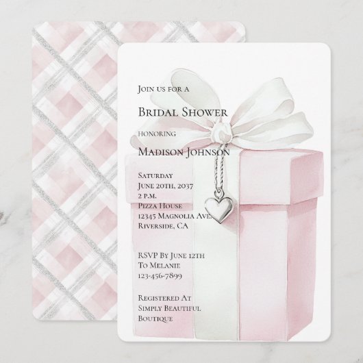 Blush Pink Bow Gift Hart Charm Vrijgezellenfeest Kaart (Voorkant / Achterkant)
