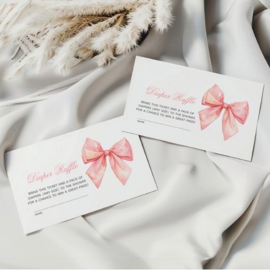 Blush Pink Bow Luier Raffle Informatiekaartje