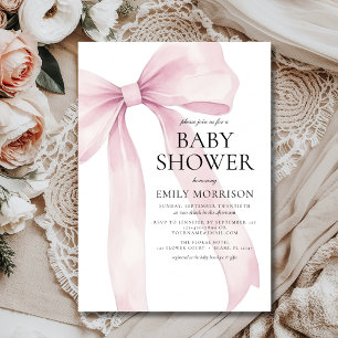 Blush Pink Bow Modern Girl Baby shower Kaart