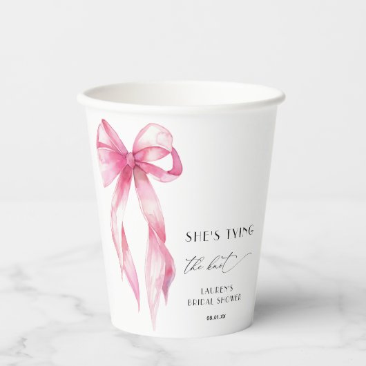 Blush Pink Bow Shes het binden van de knoop Vrijge Papieren Bekers (Voorkant)