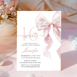 Blush Pink Bow Sweet 16 Birthday Invitation Kaart