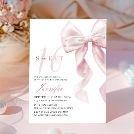 Blush Pink Bow Sweet 16 Birthday Invitation Kaart