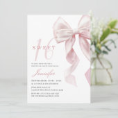 Blush Pink Bow Sweet 16 Birthday Invitation Kaart (Staand voorkant)