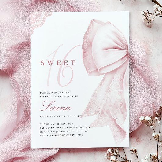 Blush Pink Bow Sweet 16 Verjaardag Kaart
