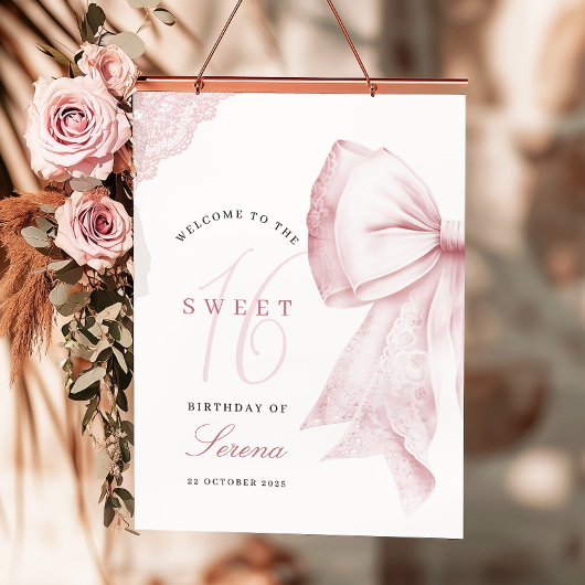 Blush Pink Bow Sweet 16 Verjaardag Poster