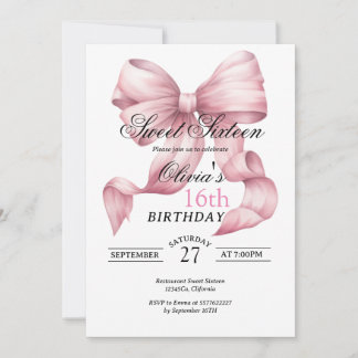 Blush Pink Bow Sweet Sixteen Birthday Kaart