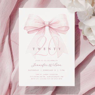 Blush Pink Bow Twenty Birthday Kaart