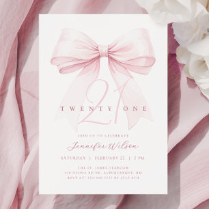 Blush Pink Bow Twenty One Verjaardag Uitnodiging