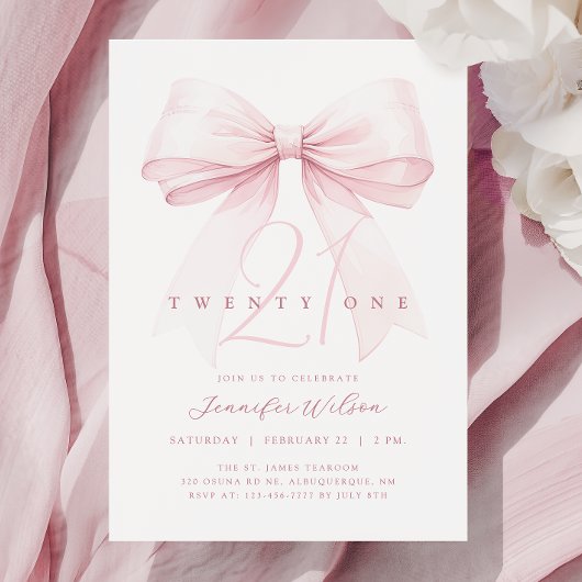 Blush Pink Bow Twenty One Verjaardag Uitnodiging