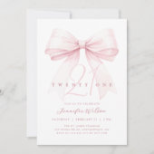 Blush Pink Bow Twenty One Verjaardag Uitnodiging (Voorkant)