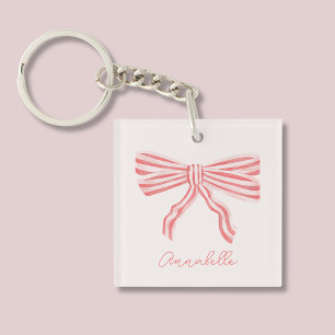 Blush Pink Bow & voornaam Sleutelhanger