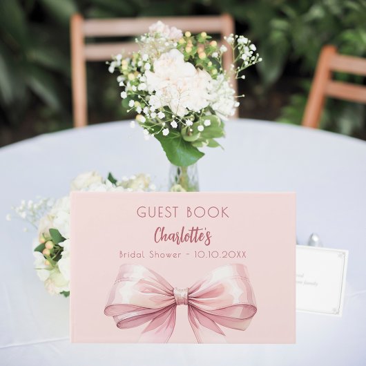 Blush pink bow Vrijgezellenfeest Gastenboek