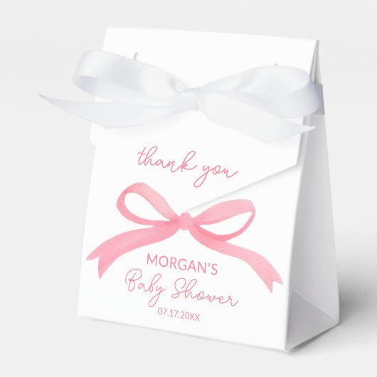 Blush Pink Bow Waterverf Baby shower Bedankdoosjes (Voorkant Zijde)
