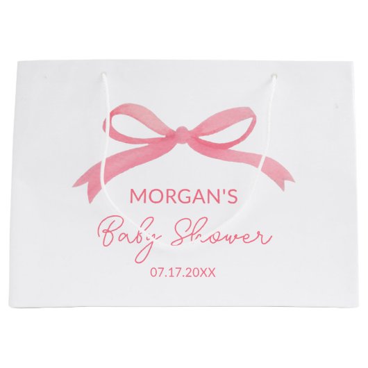 Blush Pink Bow Waterverf Baby shower Groot Cadeauzakje (Voorkant)