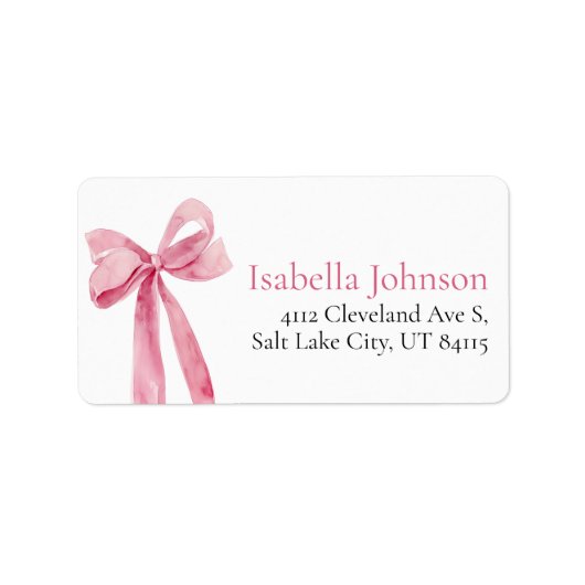 Blush Pink Bow Ze bindt de knoop adres Etiket (Voorkant)