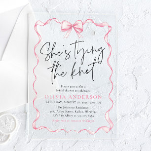 Blush Pink Bow Ze is Tying the Knot Vrijgezellenfe Acryl Uitnodigingen