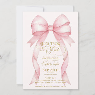 Blush Pink Bow Ze is Tying the Knot Vrijgezellenfe Kaart