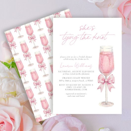 Blush Pink Bow Ze is Tying the Knot Vrijgezellenfe Kaart