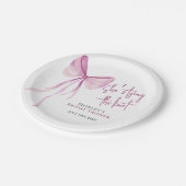 Blush Pink Bow Ze is Tying the Knot Vrijgezellenfe Papieren Bordje (Gekanteld)