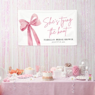 Blush Pink Bow Ze is Tying the Knot Vrijgezellenfe Spandoek