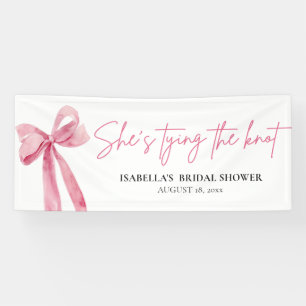 Blush Pink Bow Ze is Tying the Knot Vrijgezellenfe Spandoek