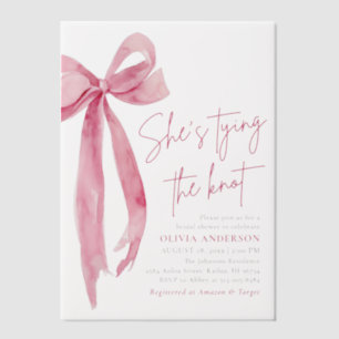 Blush Pink Bow Ze is Tying the Knot Vrijgezellenfe Vellum Uitnodigingen