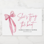 Blush Pink Bow Ze is Tying the Knot Vrijgezellenfe Voedselcontainer Etiket (Enkel label)