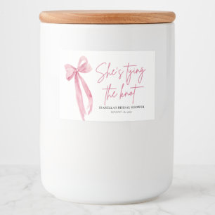 Blush Pink Bow Ze is Tying the Knot Vrijgezellenfe Voedselcontainer Etiket