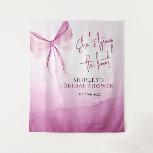 Blush Pink Bow Ze is Tying the Knot Vrijgezellenfe Wandkleed (Voorkant)