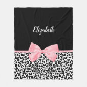 Blush Pink Bow Zwart Wit Leopard Print Patroon Fleece Deken (Voorkant)