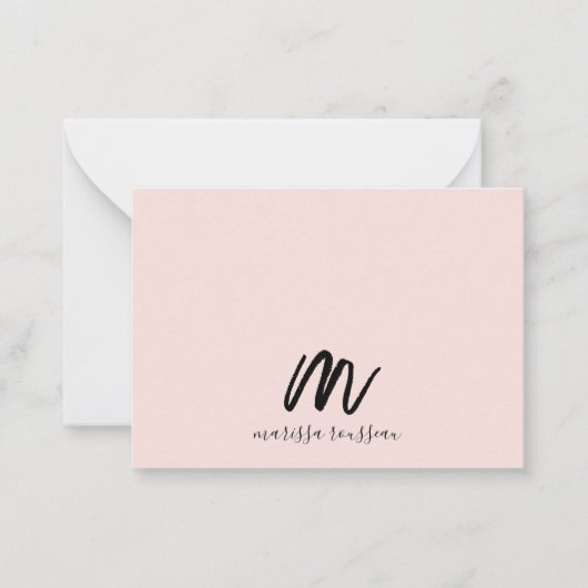 Blush Pink Brush Geschilderd Monogram Script Naam Notitiekaartje (Voorkant)