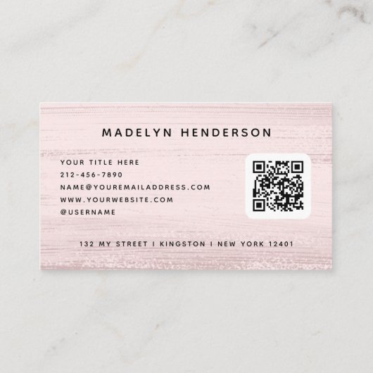 Blush Pink Brush Strokes Modern Brush QR-code Visitekaartje (Achterkant)
