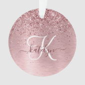 Blush Pink Brushed Metal Glitter Monogram Name Ornament (voorkant)