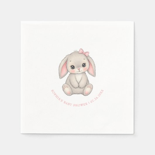 Blush Pink Bunny Girl Baby Shower Paper Servet (Voorkant)