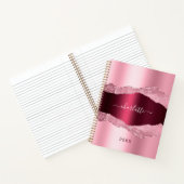 Blush pink burgundy agate marmer name notitieboek (Binnen)